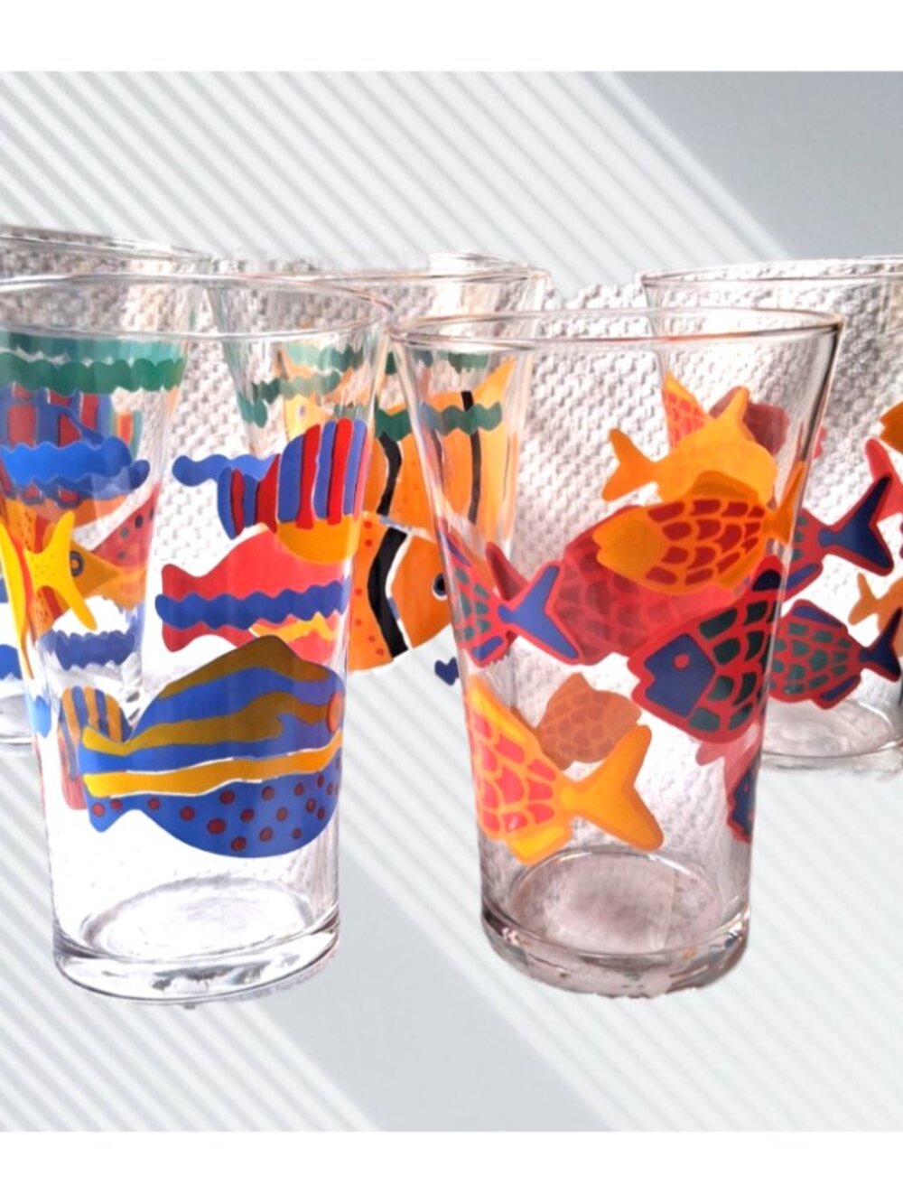 Set Of 6 Vintage LIBBEY Tropical Fish Tumblers Glasses Flared Rim